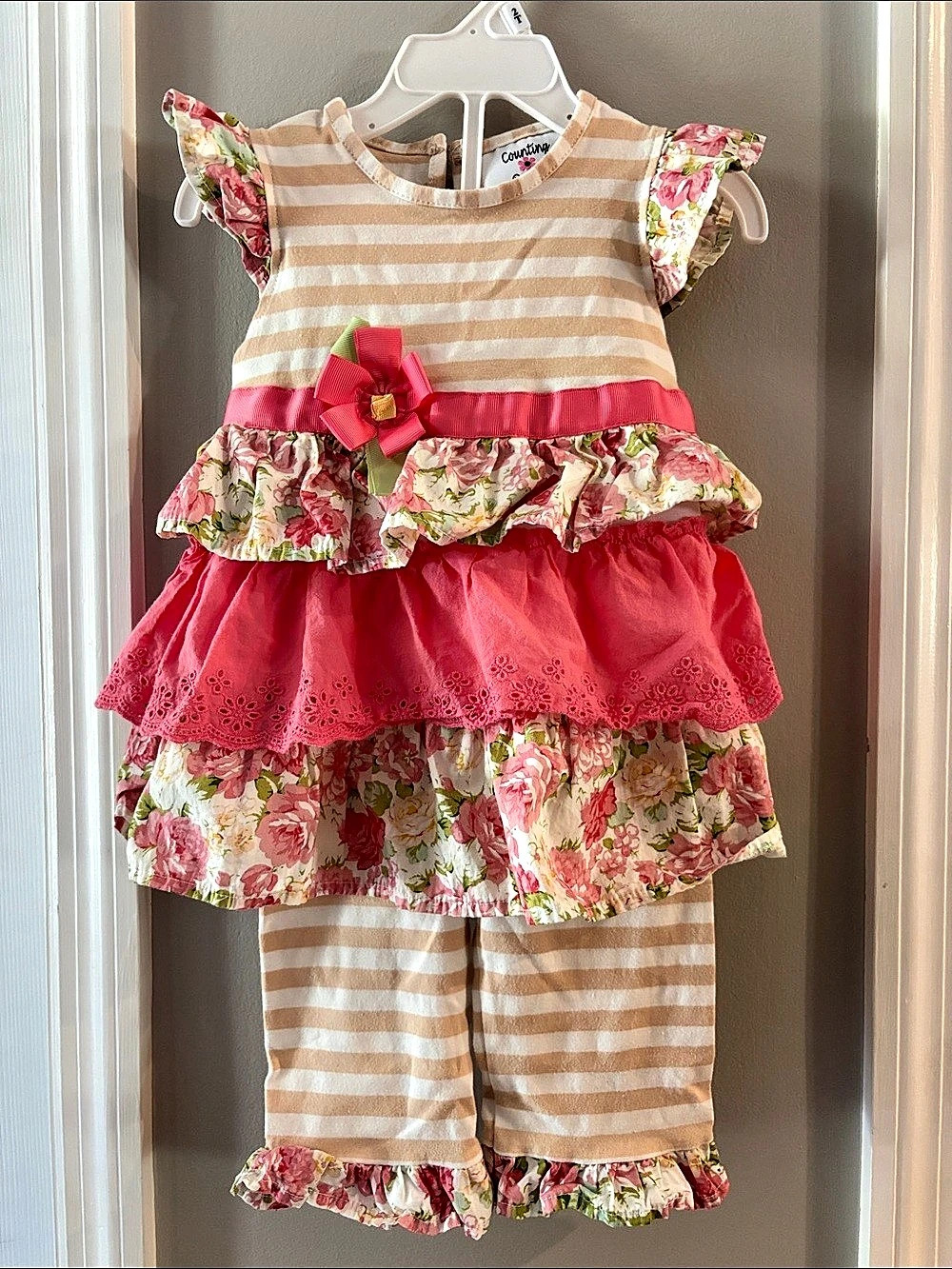 Counting Daisies Striped Floral Ruffle Tunic and Legging Set Baby 24M